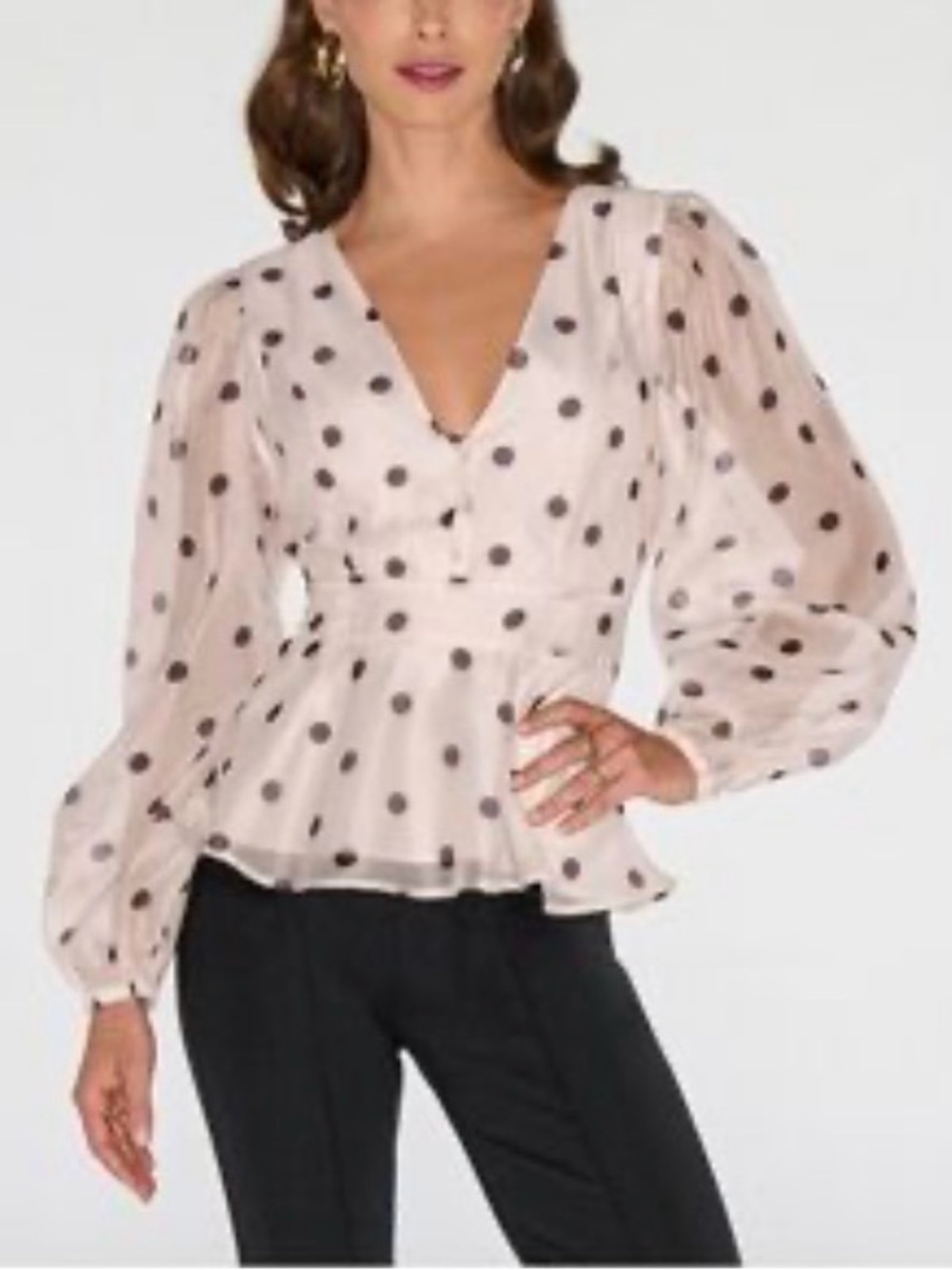 NWT Boston Proper Cream Polka Dot V-Neck Peplum Blouse